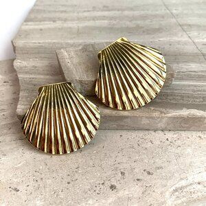 NEW ~ Anthropologie Casa Clara Indigo Gold Shell Stud Earrings